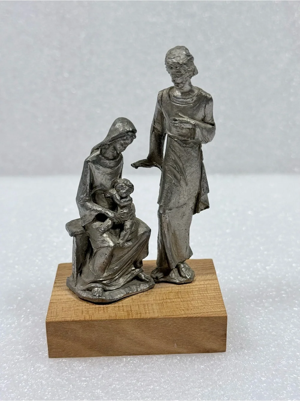 Vintage Holly Family Peltro Hand Chiseled Italian Pewter Signed